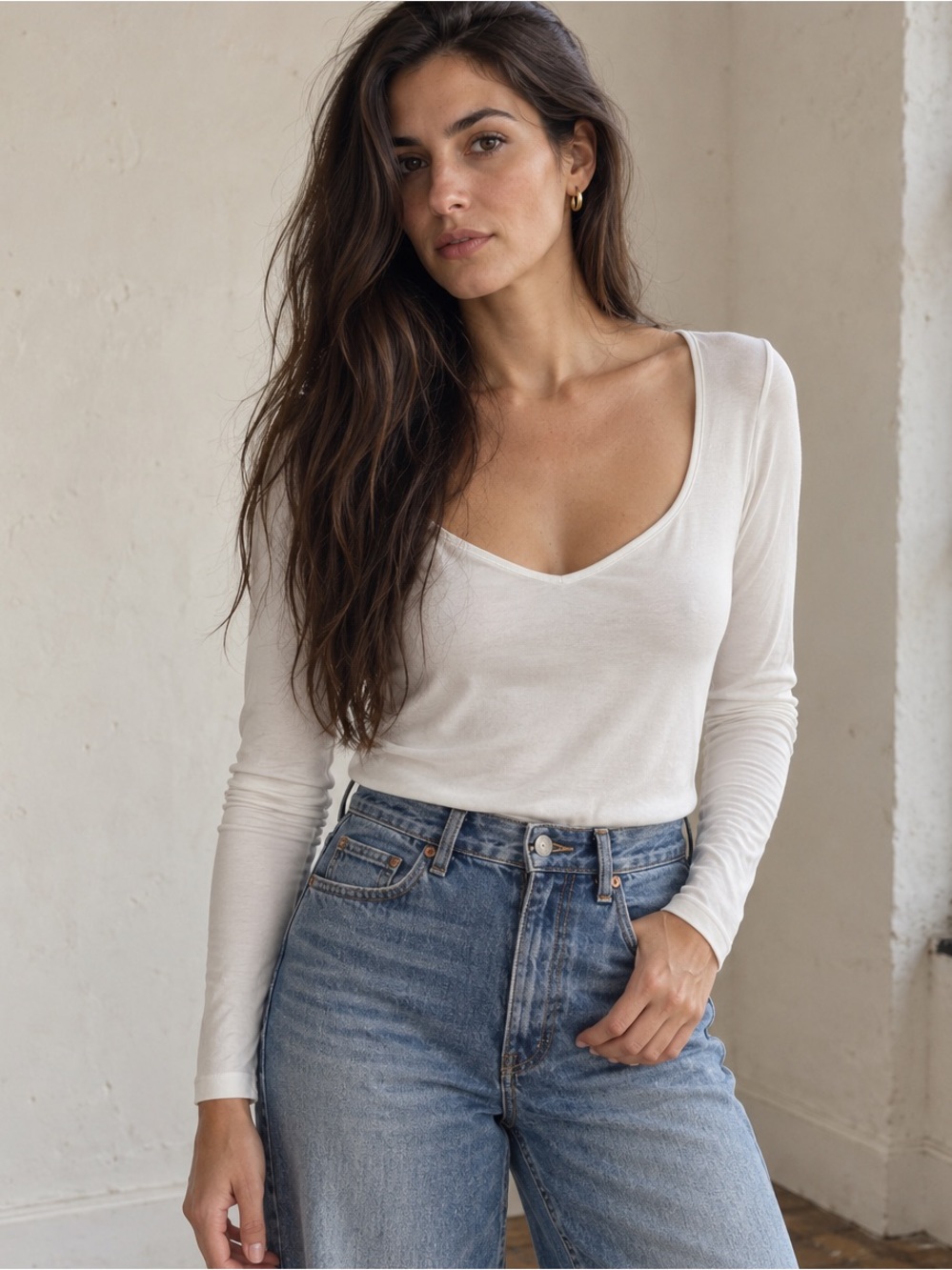 NWT Vince Sweetheart Neck Rib Long Sleeve Top Off White 2X